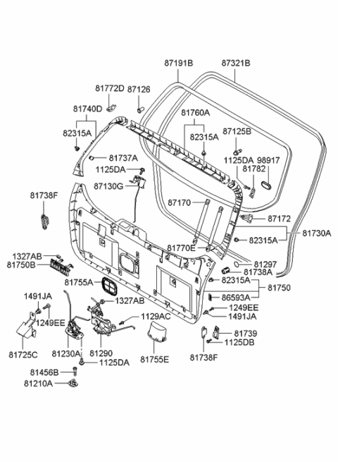 2022 Hyundai Genesis G70  Lifter-Tail Gate Glass Diagram for 871702E000