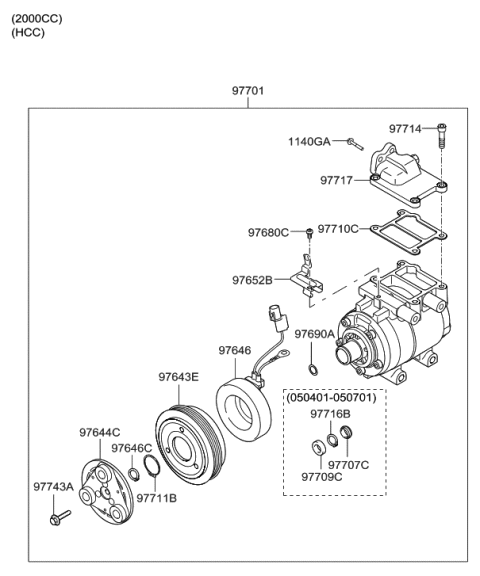 2013 Hyundai Santa Fe Sport  Disc & Hub Assembly-Air Conditioner Compressor Diagram for 9764439000