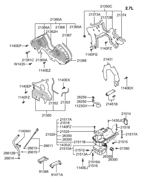 2013 Hyundai Santa Fe Sport Engine Oil Filter Assembly Diagram for 2630035502