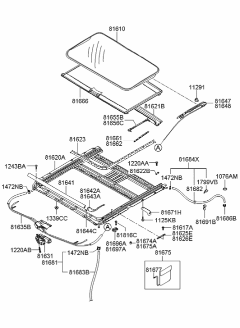2013 Hyundai Santa Fe Sport  Deflector Assembly-Sunroof Diagram for 816412E000