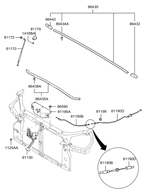 2022 Hyundai Genesis G70  Cover-Hood Latch Diagram for 811952E000