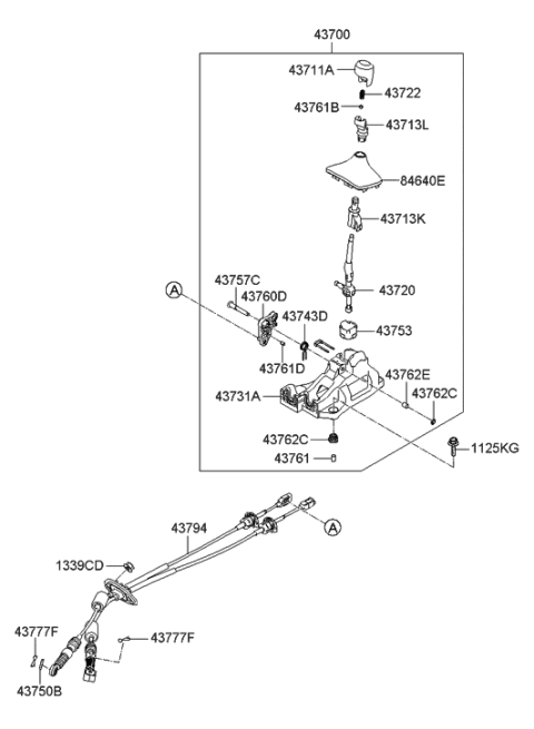 2017 Hyundai Santa Fe Sport  Lever Complete-Gear Shift Diagram for 437002V100