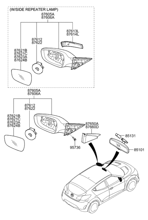 2016 Hyundai Santa Fe Sport Mirror Assembly-Outside Rear View, LH Diagram for 876102V300