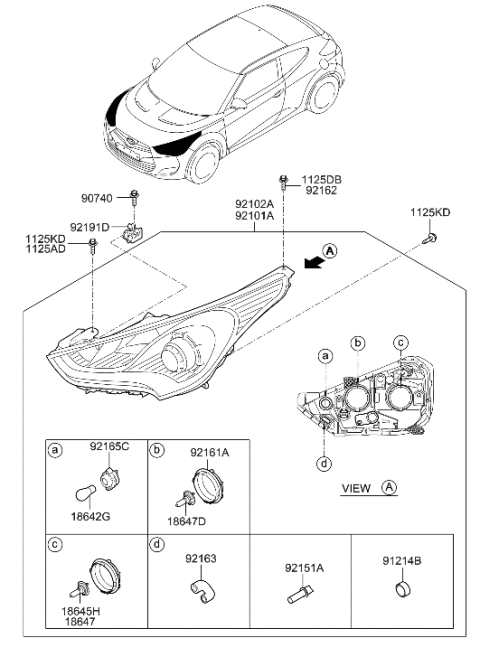 2017 Hyundai Santa Fe Sport  Front Turn Signal Lamp Socket & Holder Assembly Diagram for 921652V000