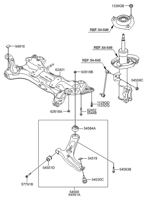 2017 Hyundai Santa Fe Sport  Bolt-Crossmember Mounting Diagram for 624521R000