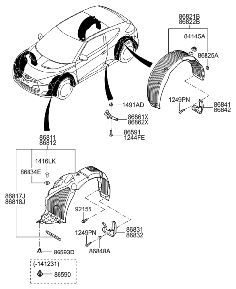 2019 Hyundai Santa Fe XL  Rear Wheel Mud Guard Assembly, Right Diagram for 868422V000