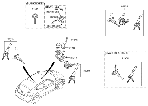 2019 Hyundai Santa Fe XL Lock Key & Cylinder Set Diagram for 819052V060