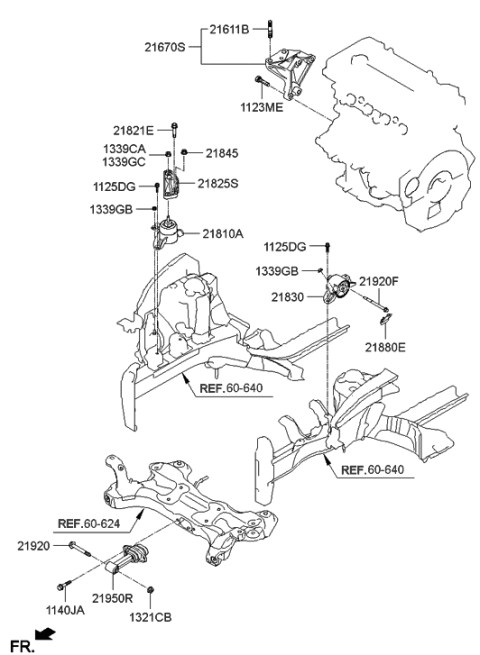 2019 Hyundai Santa Fe XL  Bracket Assembly-Roll Rod Diagram for 219502V000