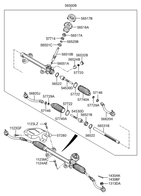 2016 Hyundai Santa Fe Sport  Pinion Assembly-Steering Gear Box Diagram for 565123X100