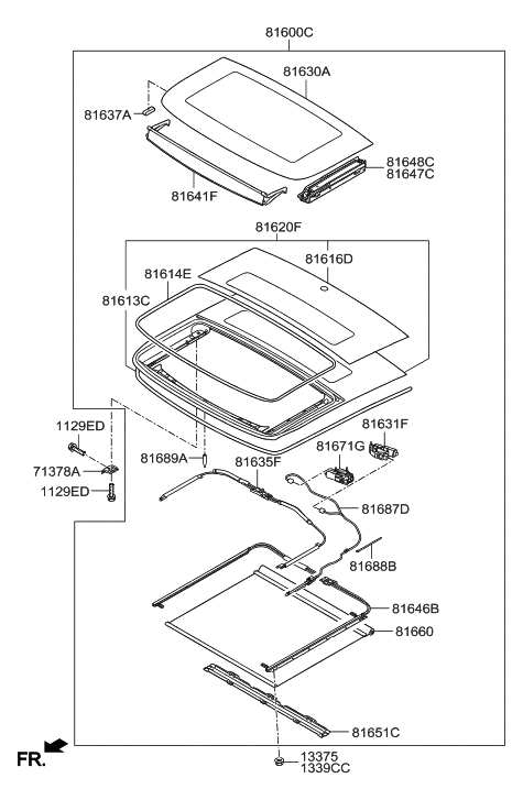 2018 Hyundai Santa Fe Sport  Panoramaroof Moving Glass Assembly Diagram for 816302V000