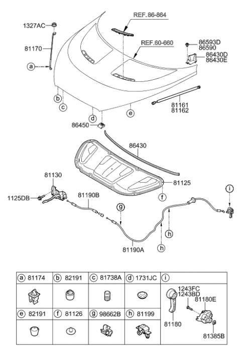 2018 Hyundai Santa Fe Sport Weatherstrip-Hood, LH Diagram for 864392V000