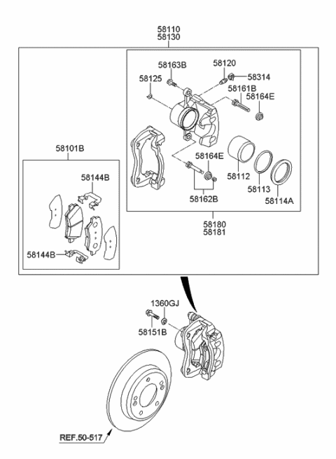 2018 Hyundai Santa Fe Sport  Brake Assembly-Front, LH Diagram for 581102V200