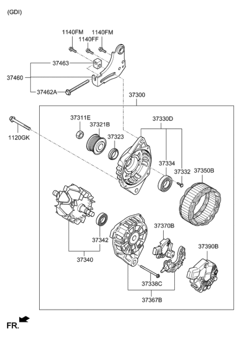 2016 Hyundai Santa Fe Sport Regulator Assembly-Generator Diagram for 373702B300