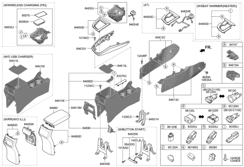 2023 Hyundai Genesis G70  Switch-Console Passenger Side Diagram for 93350F2BA0THU