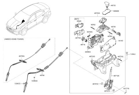 2023 Hyundai Genesis G70  Automatic Transmission Lever Cable Assembly Diagram for 46790F3400