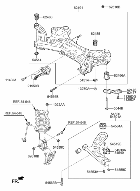 2006 Hyundai Tiburon  Arm Complete-Front Lower, RH Diagram for 54501F3000