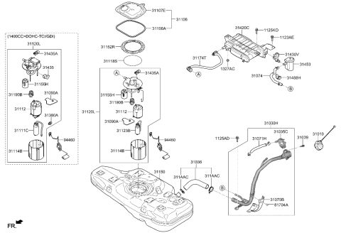 2006 Hyundai Tiburon Filler Neck & Hose Assembly Diagram for 31030F3500