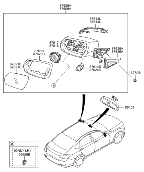 2016 Hyundai Elantra Glass Holder Assembly-Outside Rear View, RH Diagram for 87621B1400