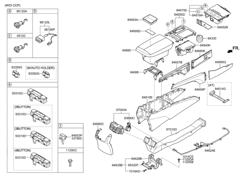 2011 Hyundai Veracruz  Switch Assembly-Console Diagram for 93310B10004X