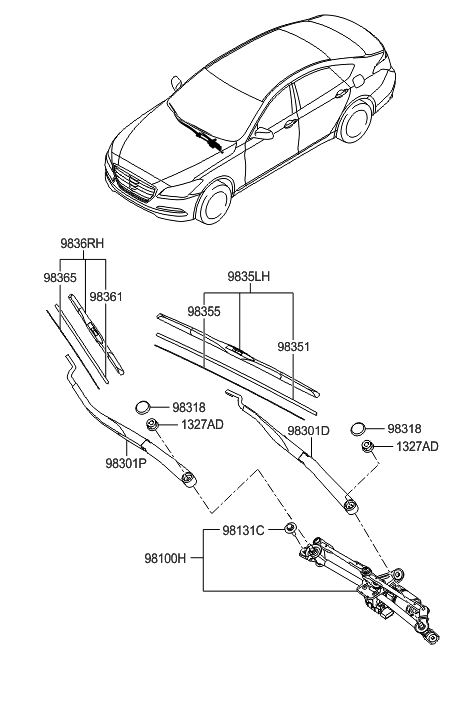 2016 Hyundai Elantra  Windshield Wiper Arm Assembly(Driver) Diagram for 98311B1010