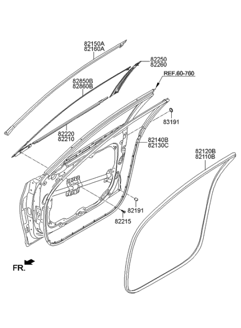 2011 Hyundai Veracruz  Garnish Assembly-Door Frame LH Diagram for 82250B1000BLH