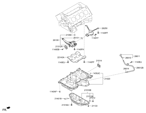 2011 Hyundai Veracruz  Oil Level Gauge Guide Diagram for 266123F501