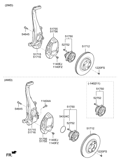 2011 Hyundai Veracruz Knuckle-Front Axle, RH Diagram for 51711B1000
