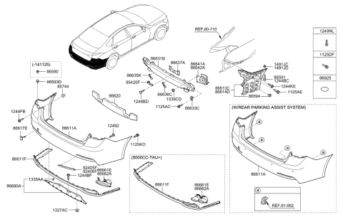 2016 Hyundai Elantra Cover Assembly-Rear Bumper Under Diagram for 86690B1000