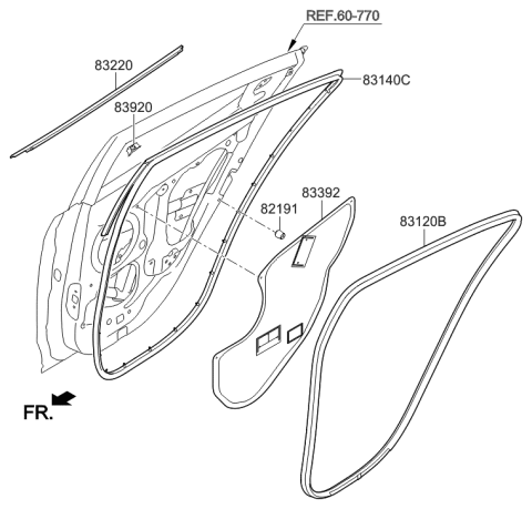1991 Hyundai Scoupe  Weatherstrip Assembly-Rear Door Side RH Diagram for 831402V000