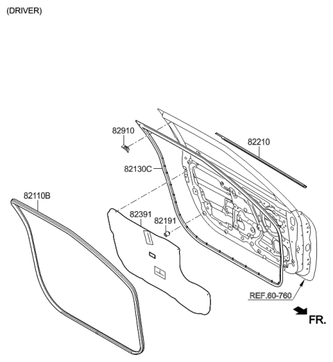 1990 Hyundai Scoupe  Weatherstrip Assembly-Front Door Belt Outside LH Diagram for 822102V000