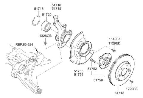 1991 Hyundai Scoupe  Front Wheel Bearing (42X78X40) Diagram for 517200Q000