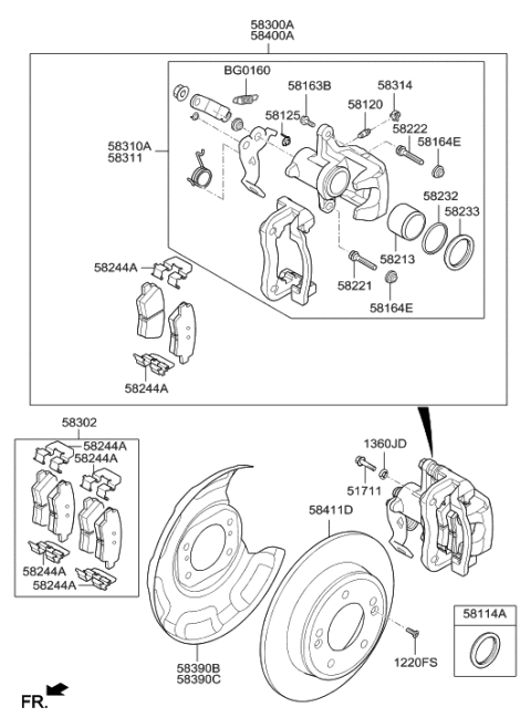 1990 Hyundai Scoupe  Rear Disc Brake Pad Kit Diagram for 583022VA30