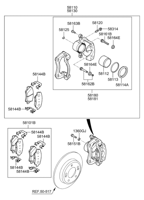 1990 Hyundai Scoupe  CALIPER Kit-Front Brake, LH Diagram for 581802VA25