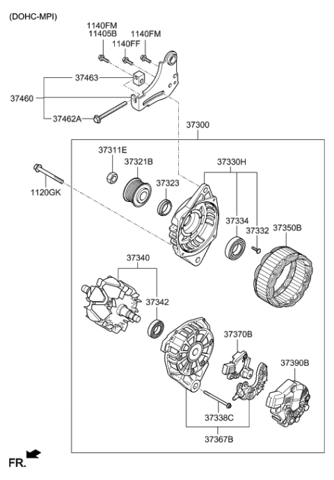 1991 Hyundai Scoupe  Complete Front Housing Diagram for 373022B600