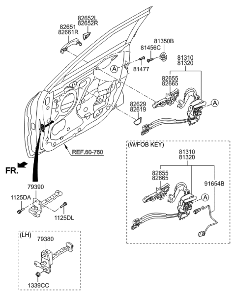 1991 Hyundai Scoupe  Base Assembly-Front Door Outside Handle LH Diagram for 826552V000