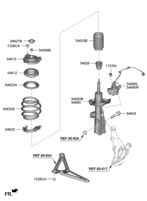 2018 Hyundai Sonata Hybrid Strut Assembly, Front, Right Diagram for 54661K9400