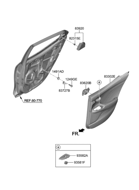 2018 Hyundai Sonata Hybrid Rear Door Inside Handle Assembly, Right Diagram for 83620J3000MPP