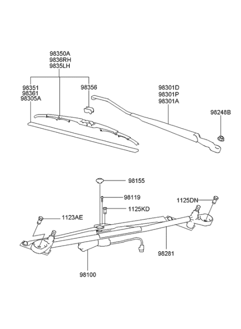 2023 Hyundai Elantra Windshield Wiper Blade Assembly Diagram for 9835026800