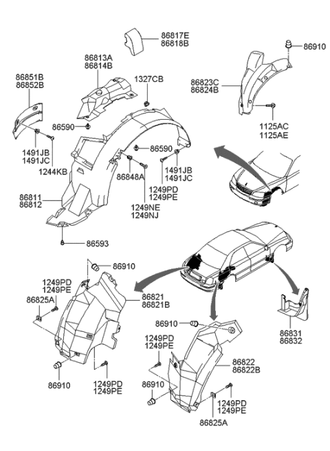 2022 Hyundai Elantra  Piece-Front Wheel Guard, RH Diagram for 8681438500