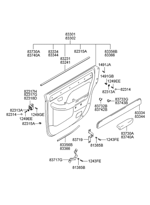 2022 Hyundai Elantra  Bracket-Rear Door Arm Rest Mounting, Front Diagram for 8371739000