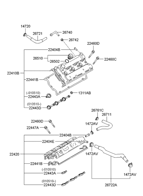 2022 Hyundai Elantra  Gasket-Rocker Cover "B" Diagram for 2244339810