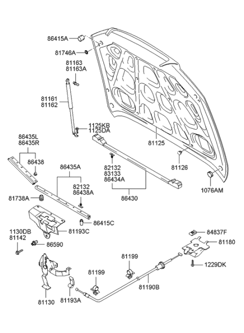 2023 Hyundai Elantra  Clip-Hood Seal Strip Mounting Diagram for 8643834000