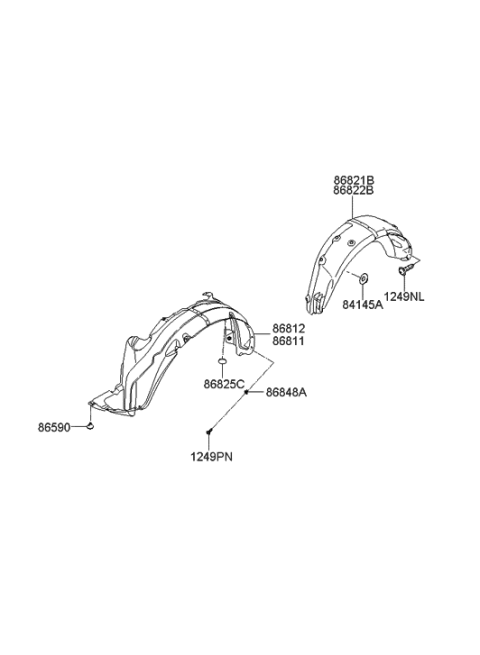 2020 Hyundai Santa Fe  Front Wheel Guard Assembly, Left Diagram for 868102B000