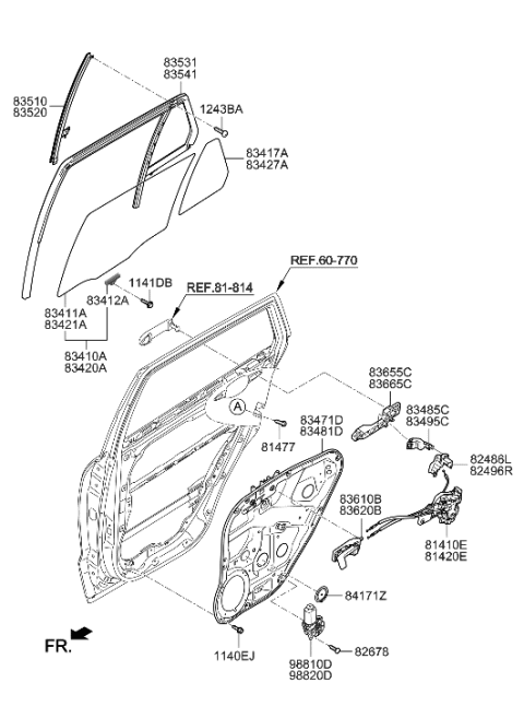 2020 Hyundai Santa Fe  Rear Interior Door Handle Assembly, Left Diagram for 836100W000J4