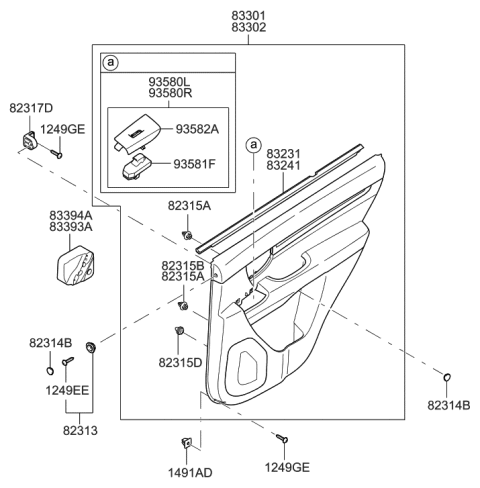 2020 Hyundai Santa Fe  Rear Power Window Sub Switch Assembly, Left Diagram for 935802B000J4