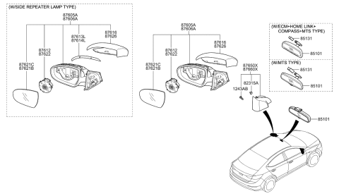 2002 Hyundai Tiburon  Mirror Assembly-Rear View Inside Diagram for 851014U200