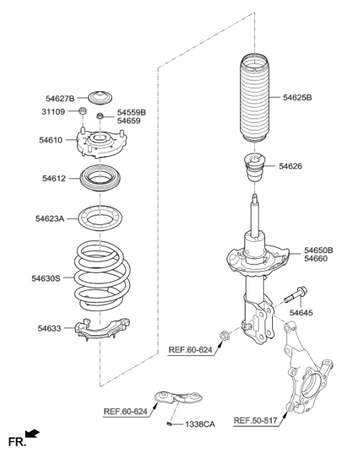 2002 Hyundai Tiburon  Strut Assembly, Front, Right Diagram for 54661F2710