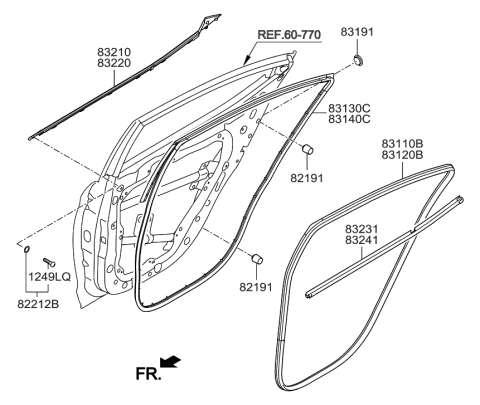 2002 Hyundai Tiburon  Weatherstrip Assembly-Rear Door Belt Outside LH Diagram for 83210F2000