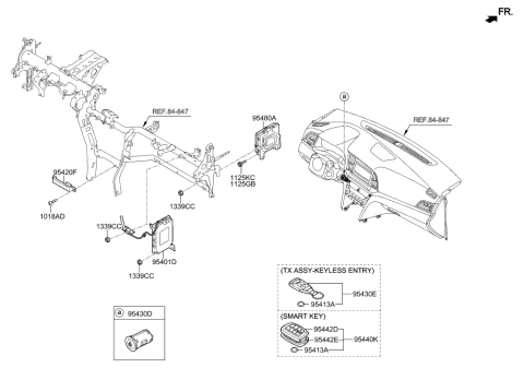 2004 Hyundai Tiburon  Brake Control Module And Receiver Unit Assembly Diagram for 95400F2AW0
