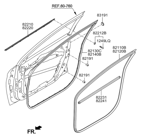 2002 Hyundai Tiburon  Weatherstrip-Front Door Belt Inside LH Diagram for 82231F2000
